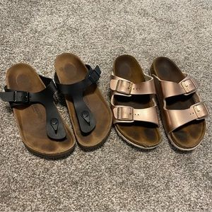 Birkenstock Size 32 US 1/1.5 Pink Metallic Arizona Black Gizeh Sandals 2 Pairs